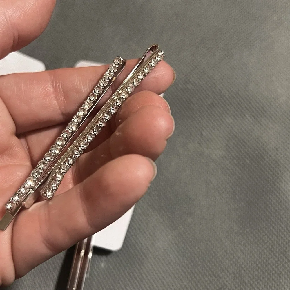Lovely Rhinestone Hair Clips Bobbie Pins LOT of 6 Clear Accessory Wedding Spark